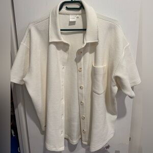 Lune Active moon structured boxy blouse shirt buttons cream oversized waffle XL